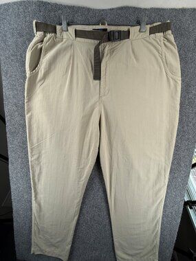 Rail Riders Nylon Pants Beige Belted 2XL Men 30” Inseam Deep Pockets Outdoors